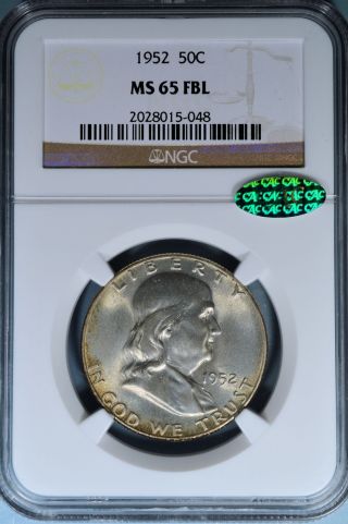 1952 Franklin Half Dollar Ngc Ms65fbl - Exceptional Tone,  Eye - Appeal,  Cac photo