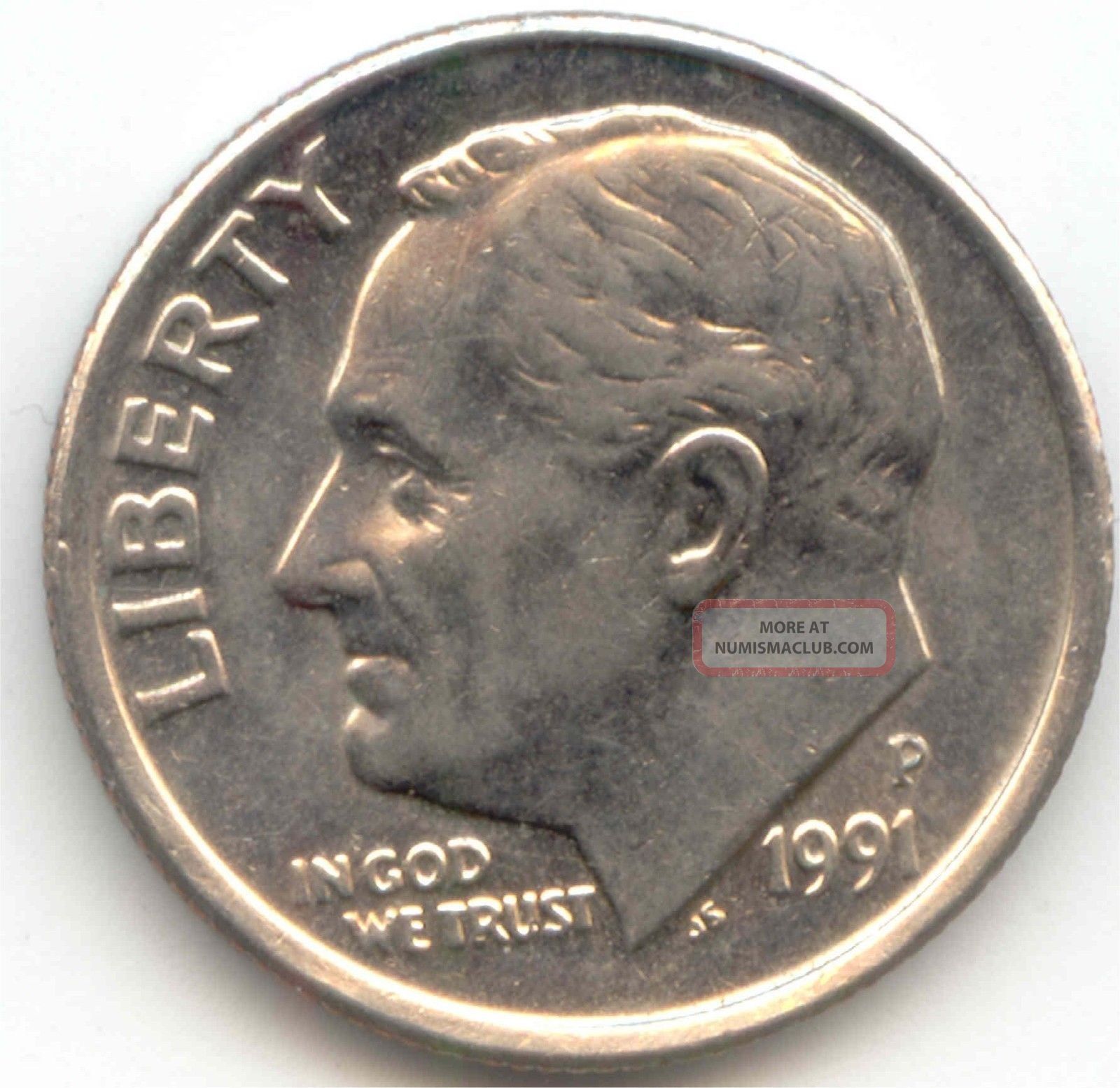 Usa 1991p American Dime 10c Ten Cent Piece Roosevelt 1991 P Exact Coin
