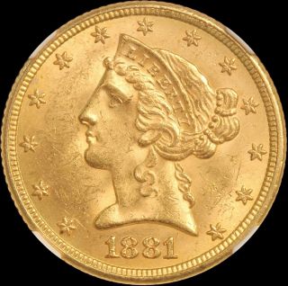 1881 $5 Gold Liberty Cac & Ngc Ms63 photo