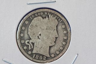 1892 25c Barber Quarter Worn Circulted Coin $coin Store 5461 photo
