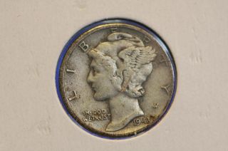 1943 10c Mercury Dime Circulated Coin $coin Store 6563 photo