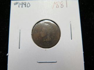 1881 1c,  Indian Head Cent,  Well Circulated Coin.  1990 photo