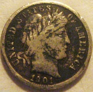 1901 - S Barber Dime - Rare - Details But Has Issues photo
