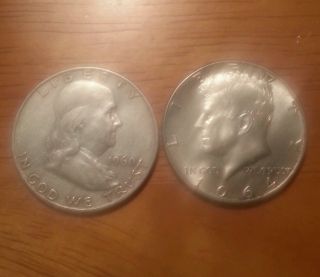 1960 D,  1964 D Half Dollar Silver Coin photo