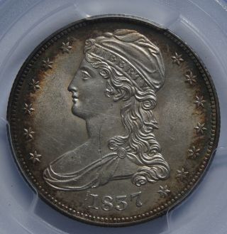 1837 Capped Bust Silver Half Dollar Pcgs Unc Details Scratch Rim Toning photo