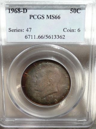 1968 D Kennedy Pcgs Ms66 Silver Monster Toning photo