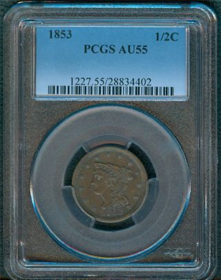 1853 Half Cent Pcgs Au55 photo