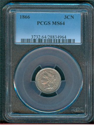 1866 Three Cent Piece Pcgs Ms64 photo