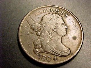 Rare 1804 Plain 4 No Stems Half Cent Vf - Xf Buy It Now Or Make Offer photo