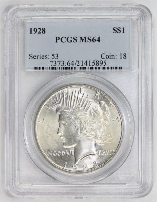 1928 Peace Silver Dollar Ms 64 Pcgs Near Gem Uncirculated (5895) photo
