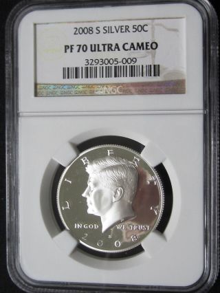 2008 S Silver Proof Kennedy Half Dollar - Ngc Pf 70 Ultra Cameo (009) photo