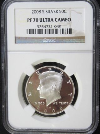 2008 S Silver Proof Kennedy Half Dollar - Ngc Pf 70 Ultra Cameo (049) photo