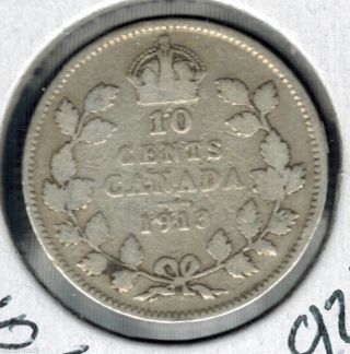 1913 Canada King George V Silver Dime.  925 Fine Silver 101 Year Old Coin photo