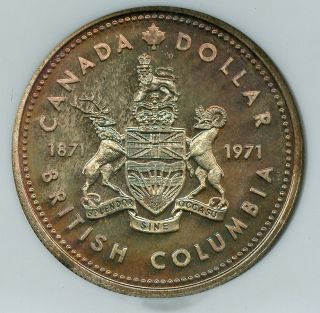 1971 Canada $1 Silver Dollar Ngc Pf67 Light Rainbow photo