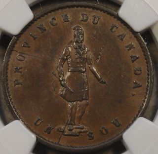 Province Of Canada Quebec Bank 1852 Half Penny Token Pc - 3 Ngc Au - 58 photo