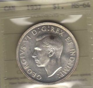 1937 Canada Silver Dollar.  Iccs Ms - 64.  Gem photo