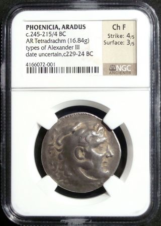 Phoenicia,  Aradus: Alexander The Great,  Silver Ar Teradrachm,  245 Bc. ,  Ngc Ch F photo