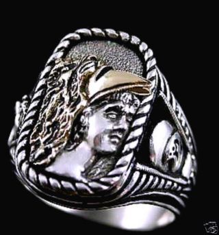 Alexander The Great 10 Karat Gold Helmet Ring Ster Silv photo