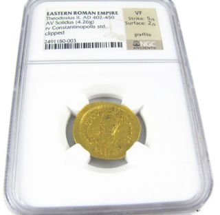 Coin Eastern Roman Empire Theodosius Ii Ngc Graded Vf Investment Ad.  402 - 450 Rare photo