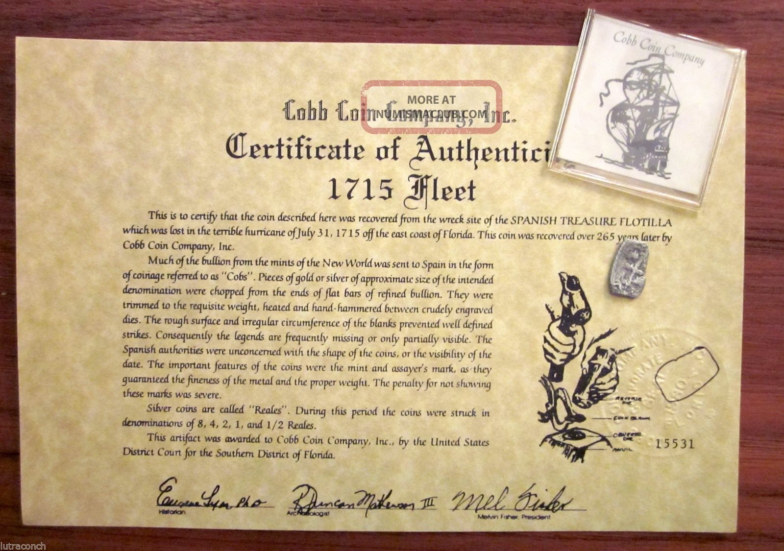 1715 Fleet Shipwreck Treasure Coin Silver 1 Real Cob Mel Fisher