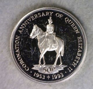 Falkland 50 Pence 1953 - 1993 Commemorative Large Silver Coin (cyber 1243) photo