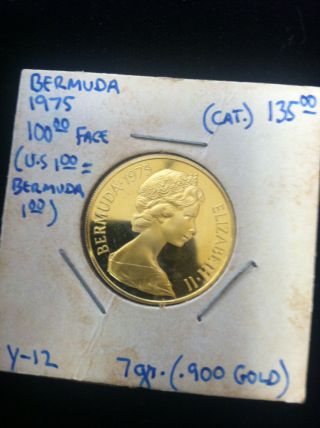 1975 Bermuda $100 Proof 7.  03g.  2034 Oz.  900 Gold Coin Uncirculated photo