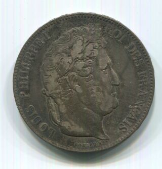 1832 - B France 5 Francs Silver Very Fine Details Km 749.  2 photo
