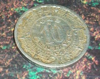 Brilliant Mexico 1942 10 Centavos Cents Aztec Mexican Coin Scarce Bid photo
