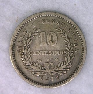 Uruguay 10 Centesimos 1877 Very Fine Silver Coin (cyber 223) photo