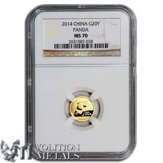 2014 Ngc Ms70 G20y 1/20 Oz China.  999 Pure Gold Panda Coin photo