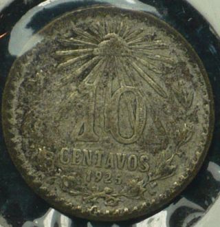 1925 Mexico 10 Centavos Circ.  Silver Km photo