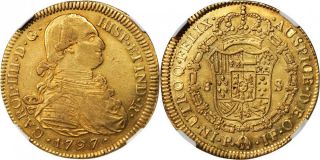 Colombia Charles Iv (1788 - 1808) Gold 1797 - Pjf 8 Escudos Ngc Au50 Km 62.  2 photo