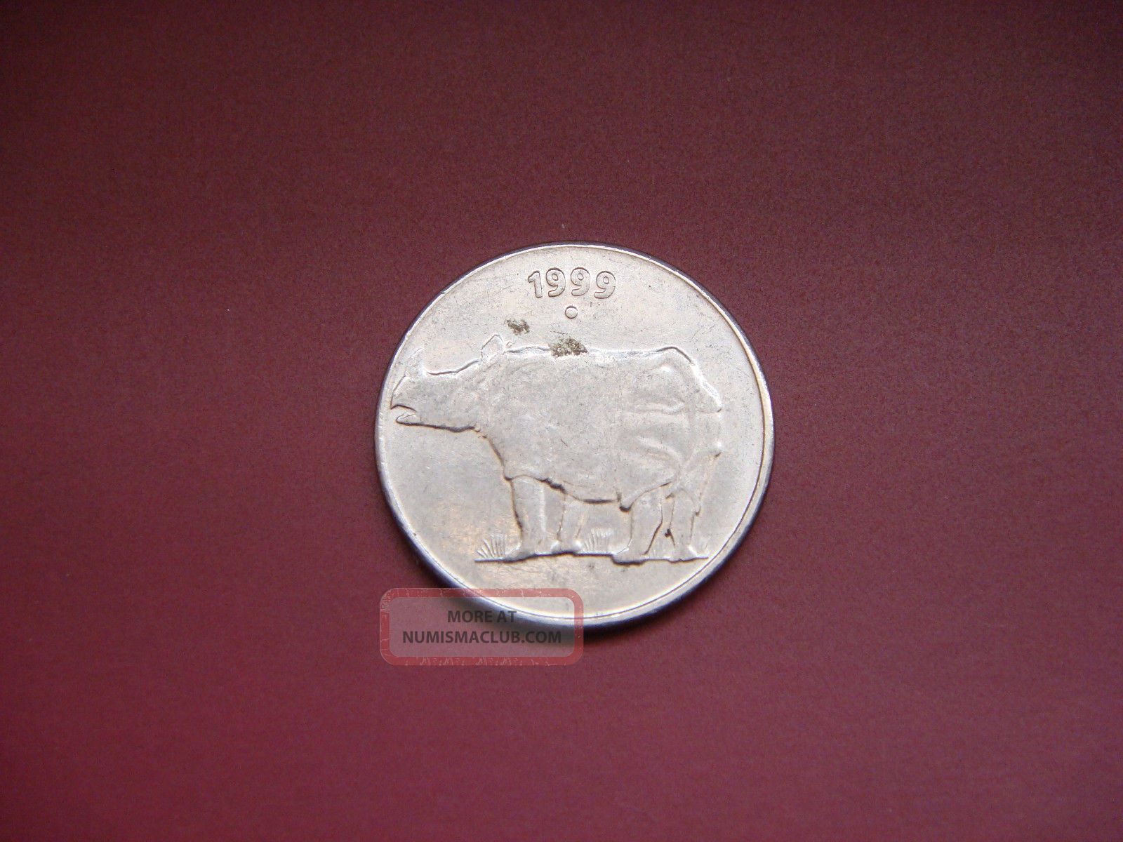 India - Republic 25 Paise,  1999,  Rhino.  Animal Coin India photo