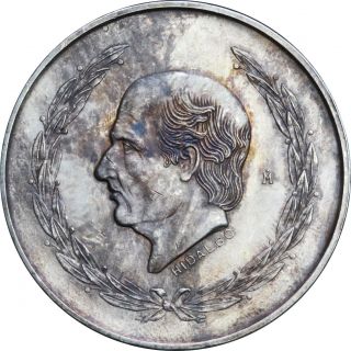 Mexico 5 Pesos Mo 1951 Hidalgo, .  720 Silver.  Uncirculated.  Toning. photo
