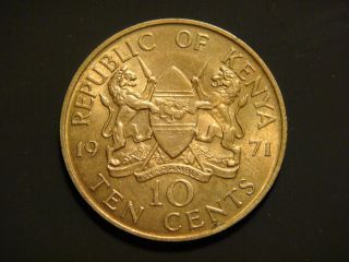 Kenya 10 Cents,  1971 Coin.  President Jomo Kenyatts photo