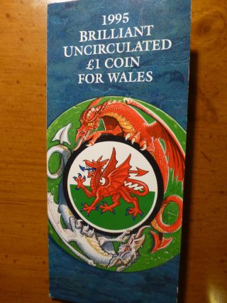 1995 United Kingdom Unc Wales 1 Pound Coin From Royal - Dragon Reverse photo