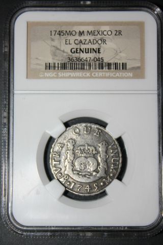 1745 2 Reales El Cazador Pillar Shipwreck Coin; Ngc,  Highest Grade,  Hard To Find photo