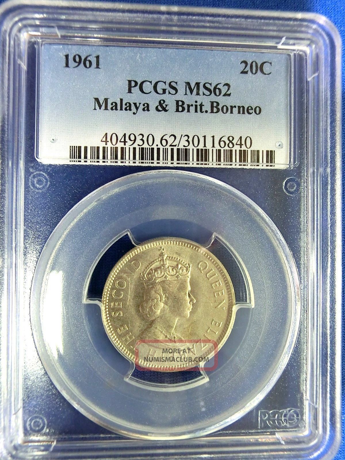 Malaya & Brit.  Borneo 1961 Elizabeth Ii Pcgs Ms62 Bu 20 Cents Scarce Asia photo