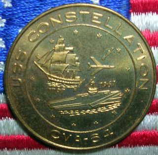 1961 U.  S Navy Carrier Cv - 64 Connie Constellation & War Ship Coin Medal Token Bu photo