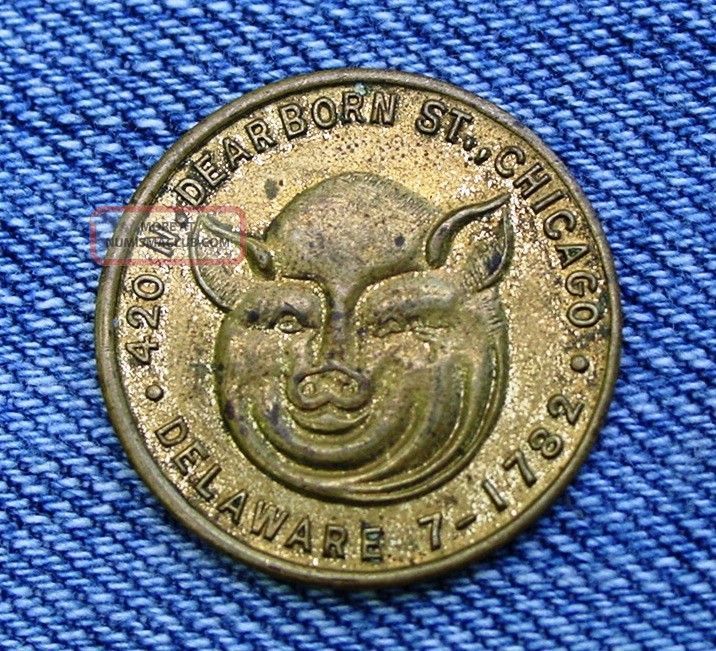 Gus ' Good Food - Chicago - 1940s Advertising Flipper Token - Pig Matching Coin Exonumia photo