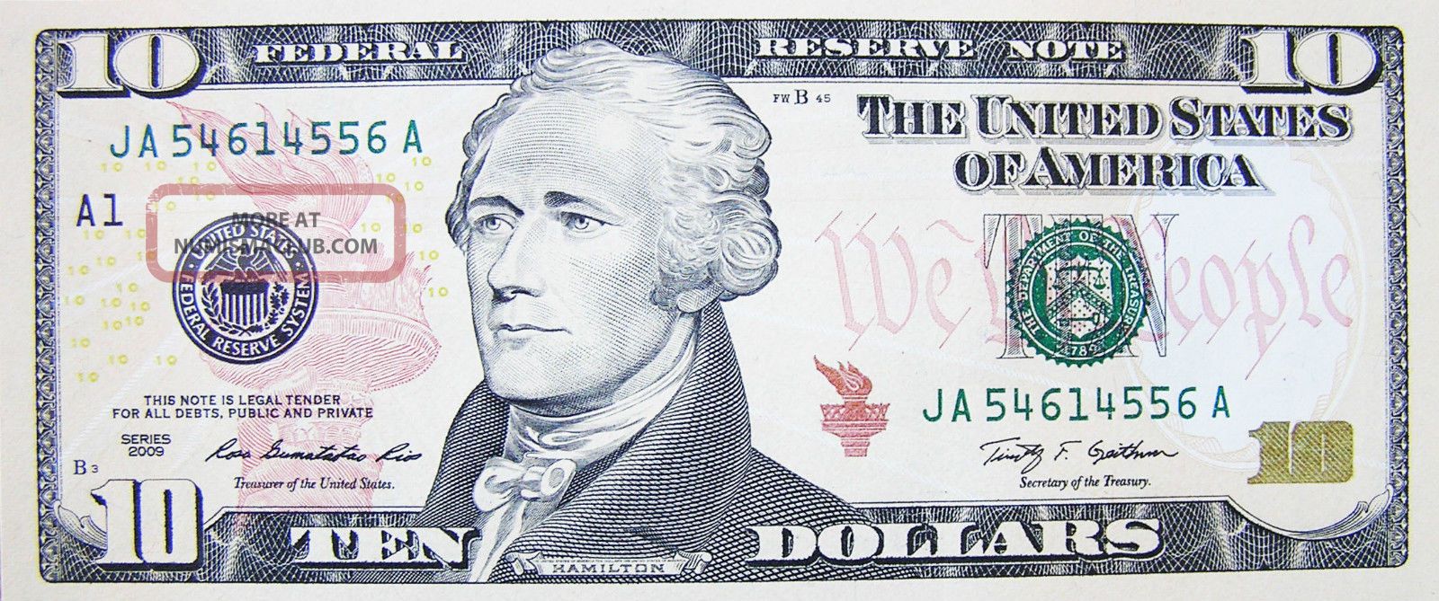 United States America Ten (10) Dollars Bill Us Usa 2009 Real Unc Hamilton