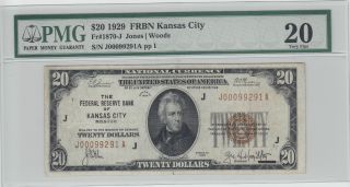 $20 - 1929 Frbn - Fr 1870 - J Kansas City - By Pmg Very Fine 20 photo