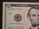 Rare 2009 $5 Star Note Jf 00571741 About Uncirculated Small Size Notes photo 1
