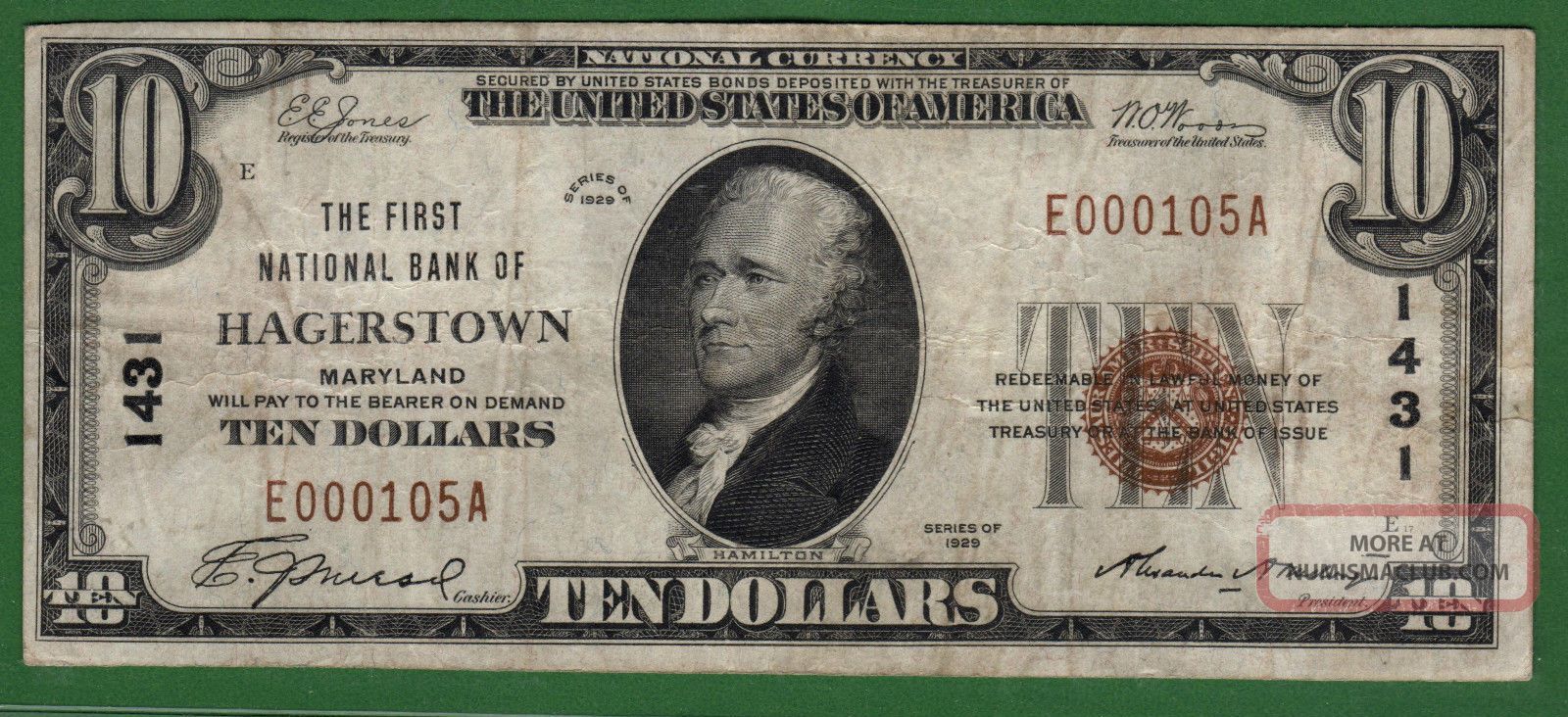 {hagerstown} $10 The First Nb Of Hagerstown Md Ch 1431 Vf+ Paper Money: US photo