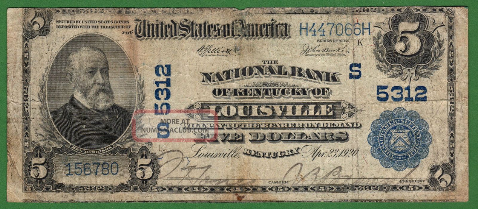 {louisville} $5 02pb The Nat Bank Of Kentucky Of Louisville Ky Ch S5312 Vg Paper Money: US photo
