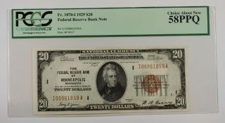 1929 $20 Twenty Dollar Minneapolis Frbn Note Pcgs 58 Ppq Fr.  1870 - I photo