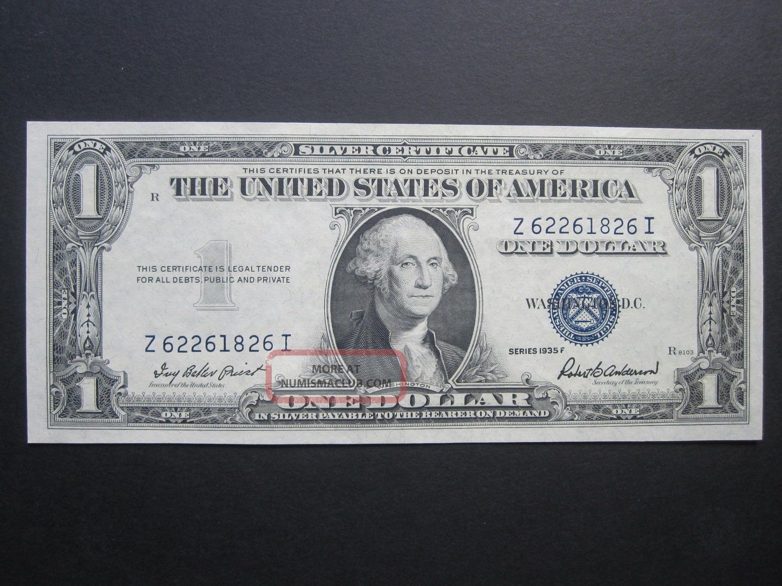 $1 1935f One Dollar Crisp Silver Certificate Old Paper Money Blue Seal Bill $1 1935f One Dollar Crisp Silver Certificate Old Paper Money Blue Seal Bill