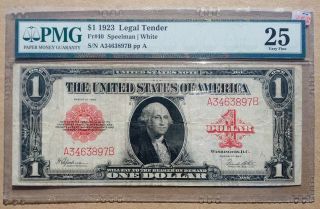 1923 $1 Red Seal Us Legal Tender Fr - 40 Speelman - White Pmg 25 Vf Large Size photo