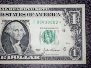 2003 A Ch Au Star Note Error $1 Dollar Bill Us Federal Reserve Currency Note 6 photo