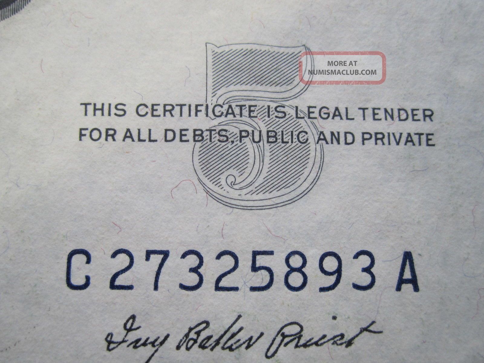 Uncirculated 1953 $5 Silver Certificate Blue Seal C A Old Collectible